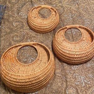 3 set boho trendy round woven wall hanging basket
